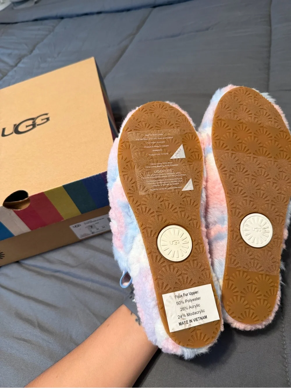 UGG Pastel Pink and Blue Fluffy Platform Slippers
